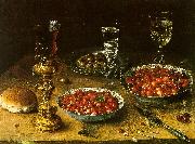 Osias Beert Still Life with Cherries Strawberries in China Bowls oil on canvas